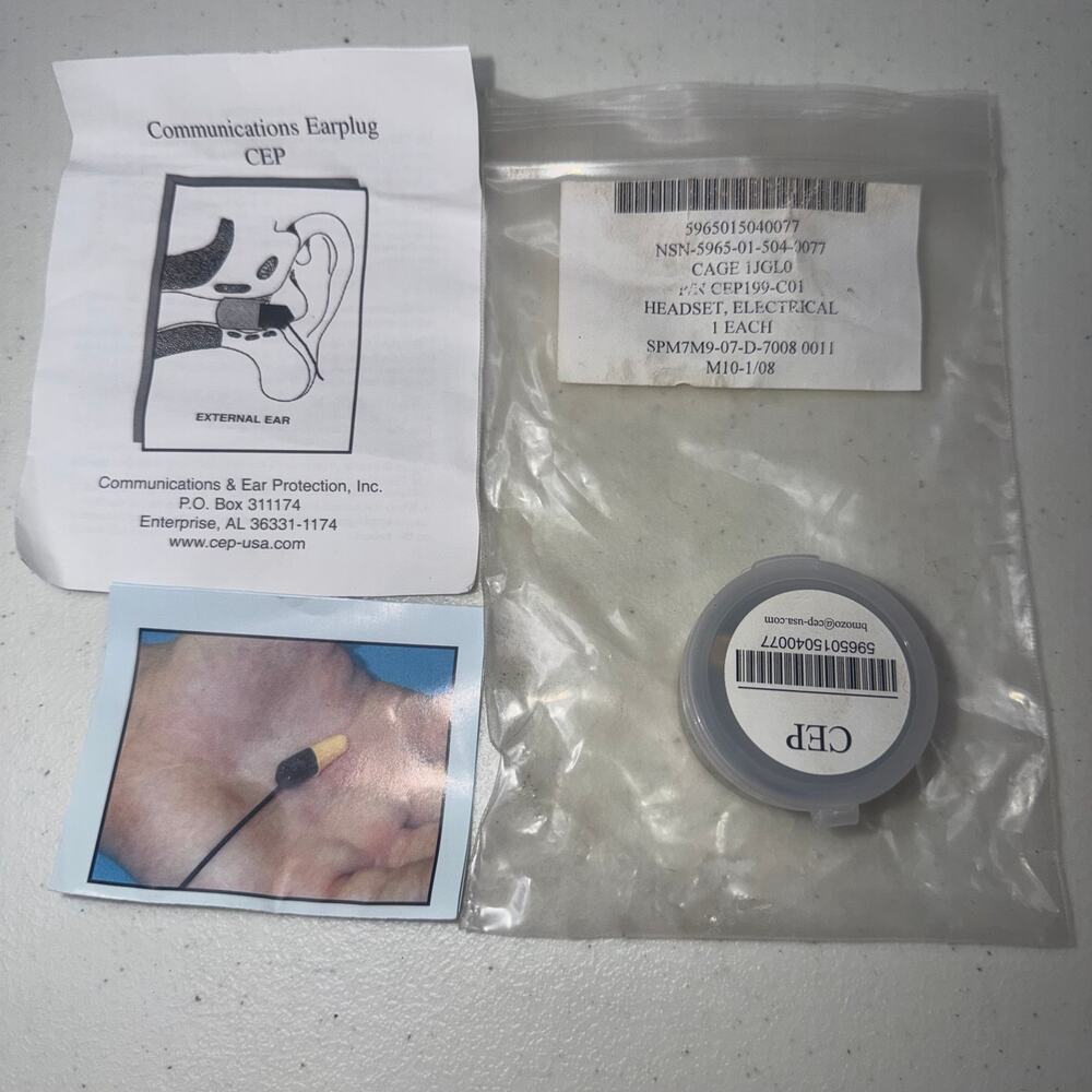 Millitary Communications Earplug CEP NSN 5965015040077 New  Helicopter Pilot